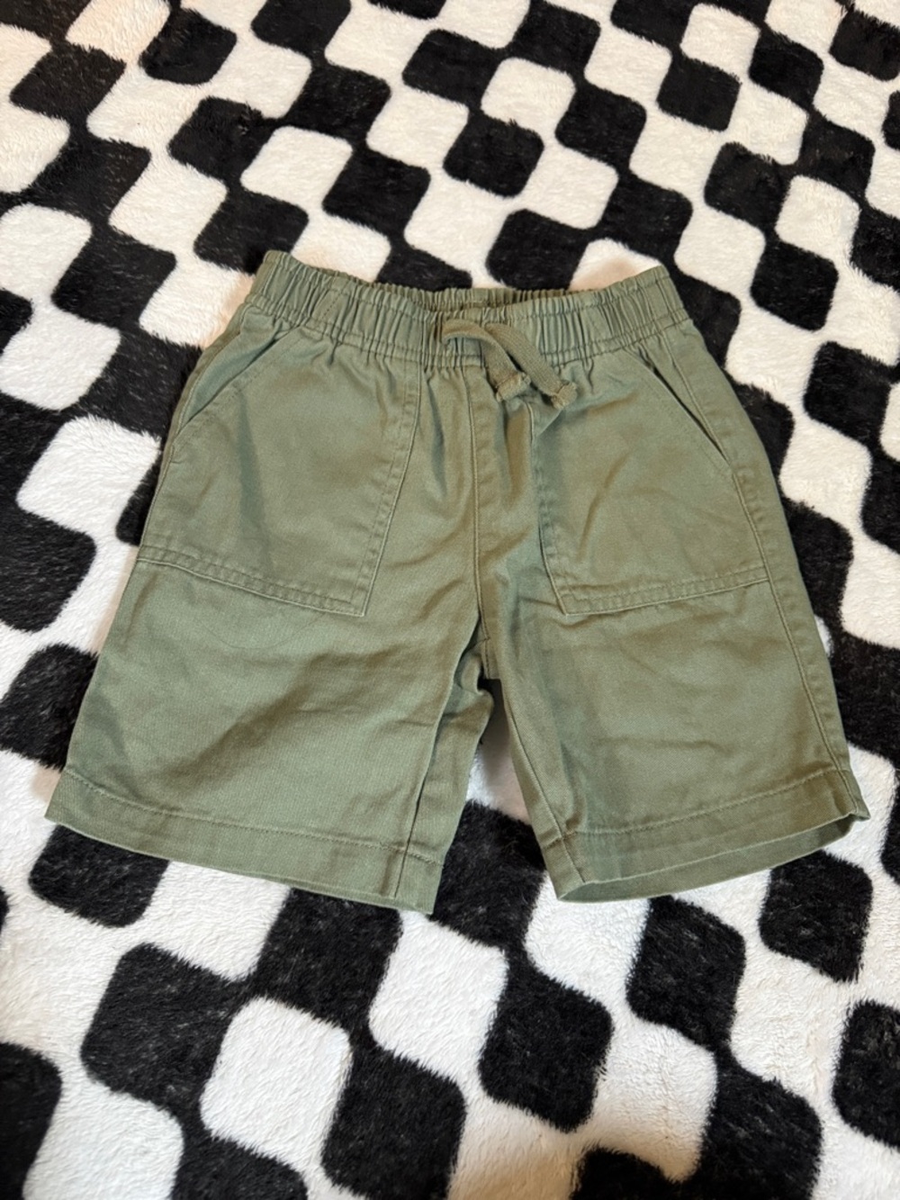 Kids Olive Green Elastic Waist Utility Shorts